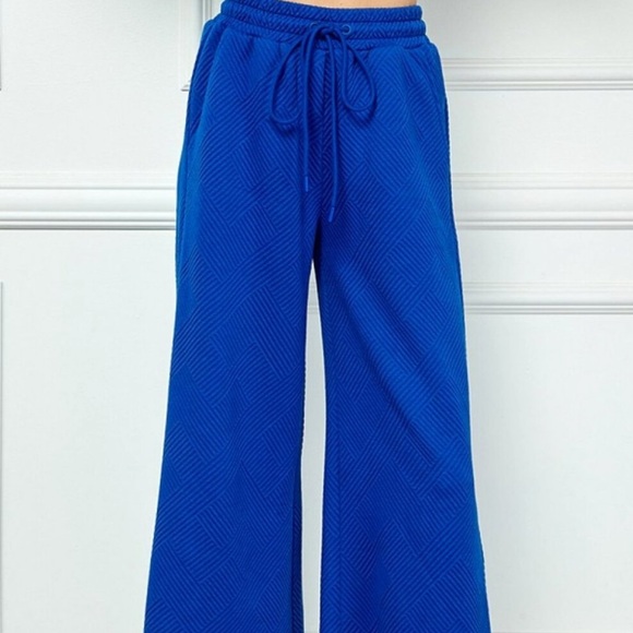 Umgee Pants - Royal Blue CrissCross Textured Wide Leg Pants